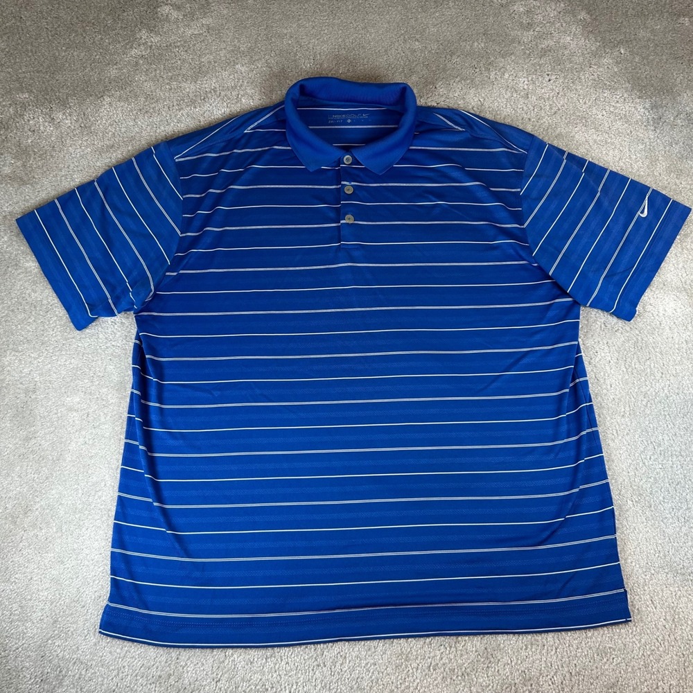 Nike Golf Polo Shirt Mens‎ XL Blue Striped Dri-FIT Short Sleeve 358325-491
